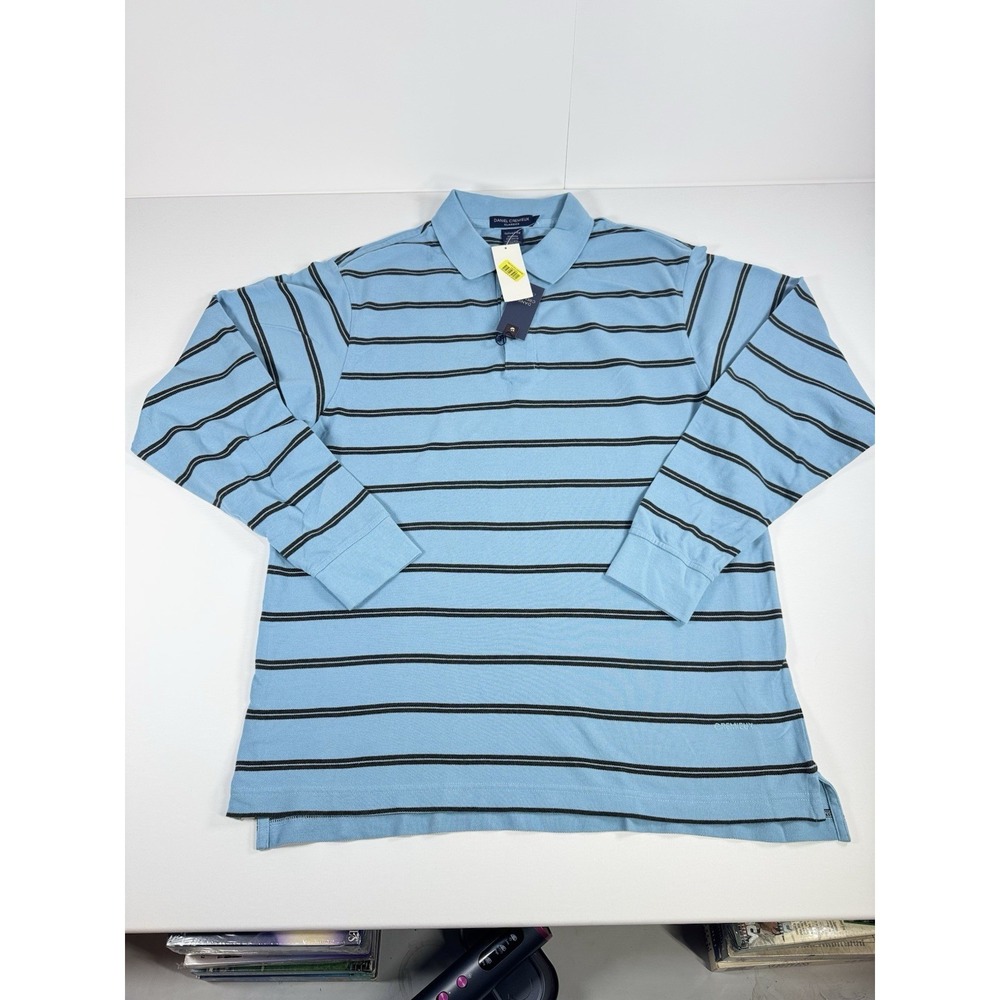 Daniel Cremieux Classics Men's XL Blue Striped Long Sleeve Polo Shirt Cotton